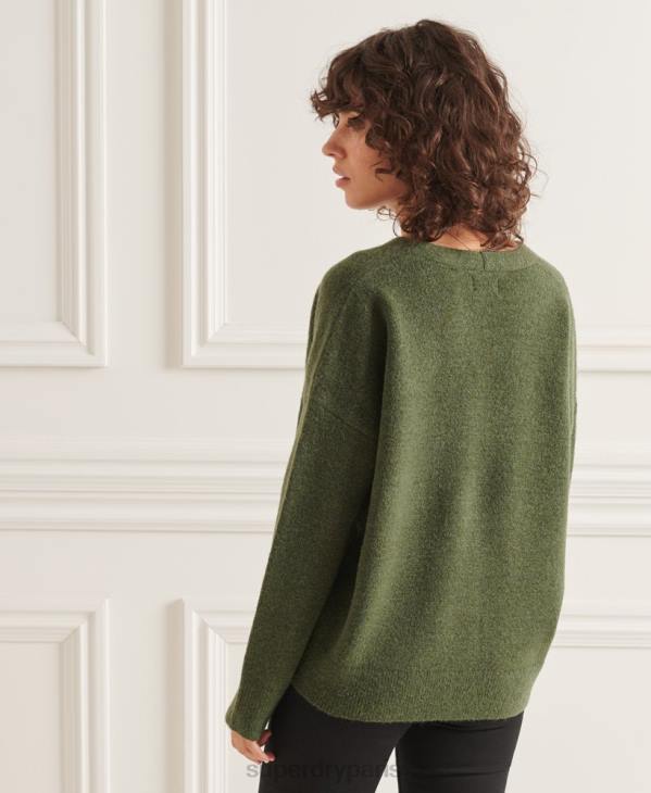 Superdry femmes studios pull ample en maille à col v D64Z4013 vêtements vert