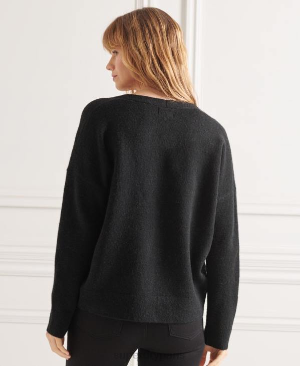 Superdry femmes studios pull ample en maille à col v D64Z4015 vêtements noir