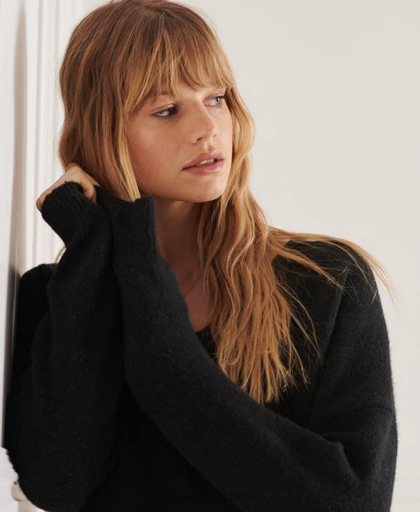 Superdry femmes studios pull ample en maille à col v D64Z4015 vêtements noir
