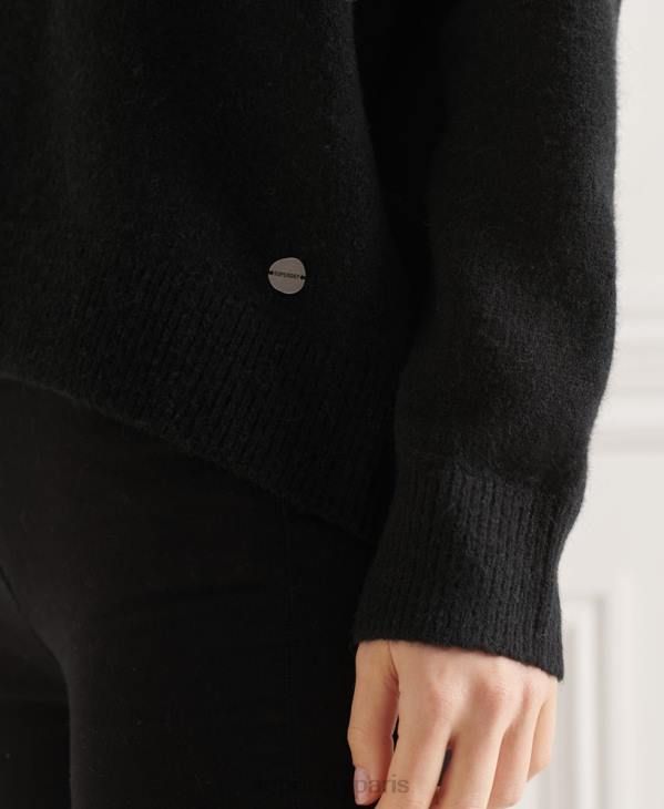 Superdry femmes studios pull ample en maille à col v D64Z4015 vêtements noir