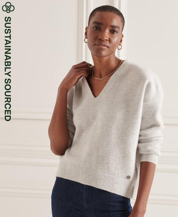Superdry femmes studios pull ample en maille à col v D64Z4033 vêtements gris clair