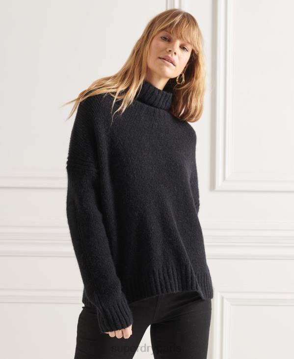 Superdry femmes studios pull épais à col roulé D64Z4003 vêtements noir