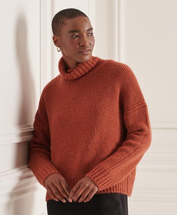 Superdry femmes studios pull épais à col roulé D64Z4004 vêtements orange
