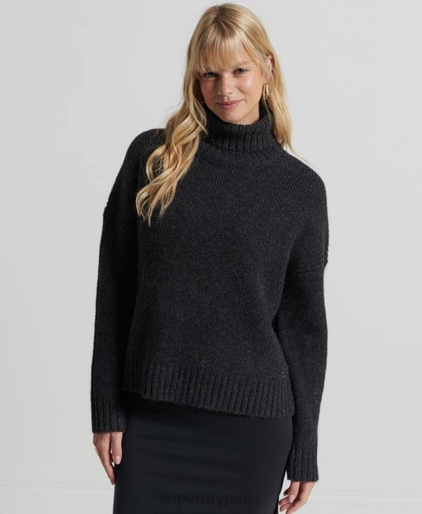 Superdry femmes studios pull épais à col roulé D64Z4006 vêtements gris foncé