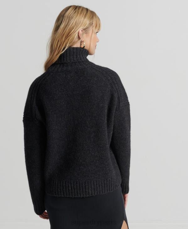 Superdry femmes studios pull épais à col roulé D64Z4006 vêtements gris foncé