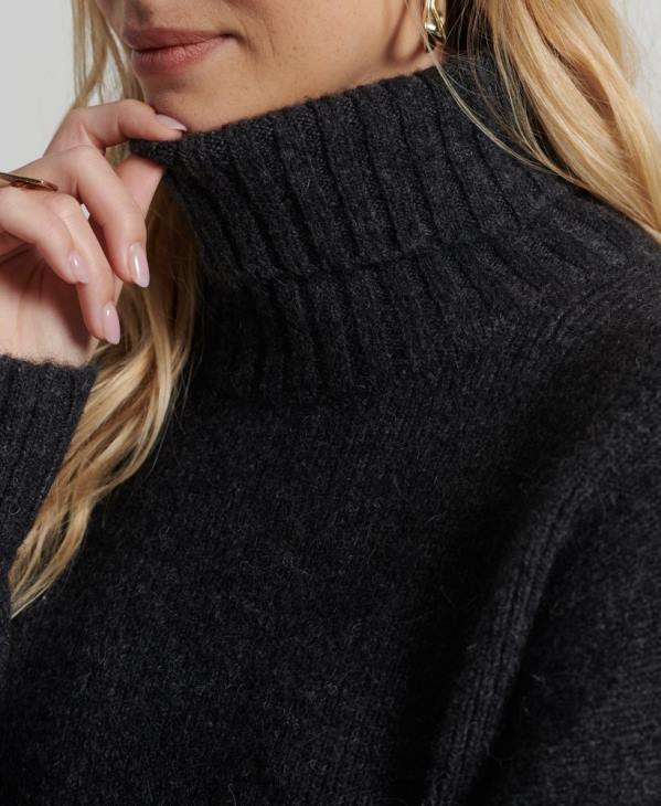 Superdry femmes studios pull épais à col roulé D64Z4006 vêtements gris foncé