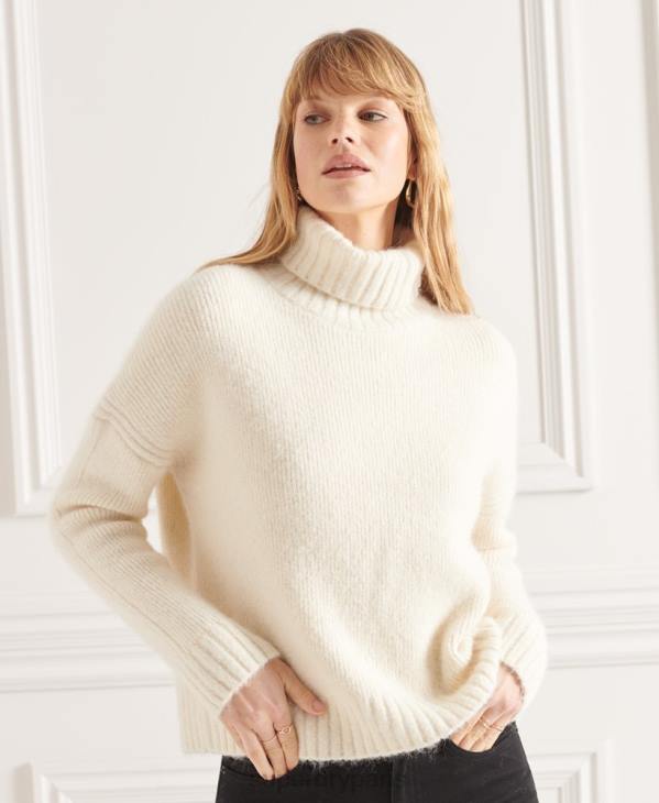 Superdry femmes studios pull épais à col roulé D64Z4007 vêtements blanc