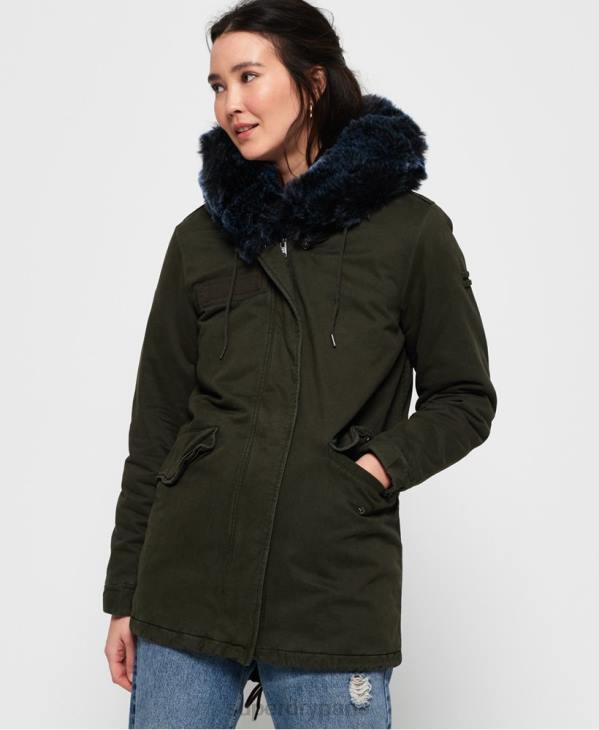 Superdry femmes Parka en fausse fourrure couleur faucon D64Z3862 vêtements kaki