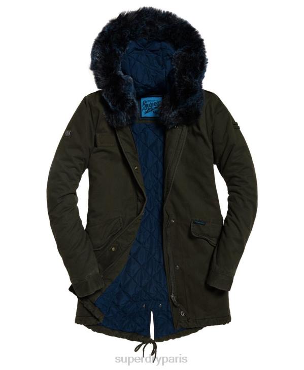 Superdry femmes Parka en fausse fourrure couleur faucon D64Z3862 vêtements kaki
