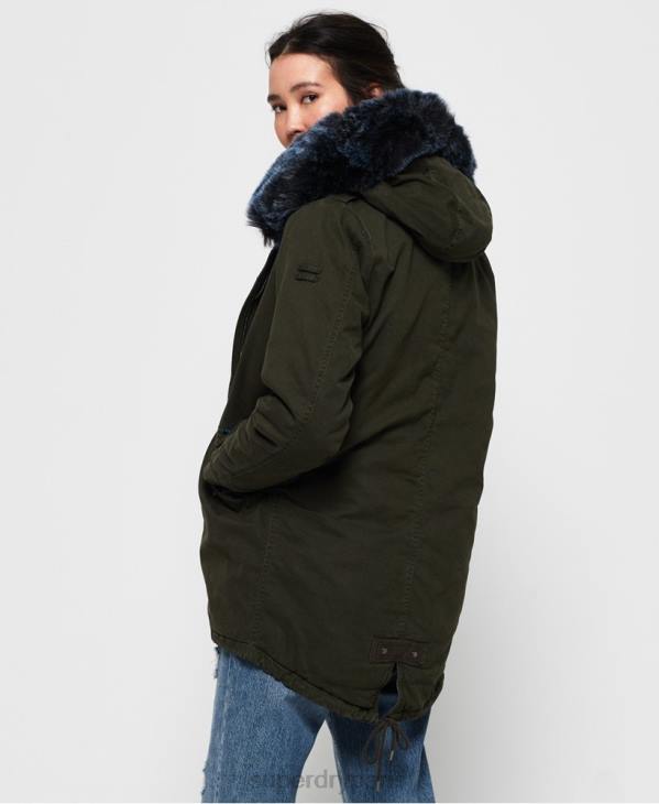 Superdry femmes Parka en fausse fourrure couleur faucon D64Z3862 vêtements kaki