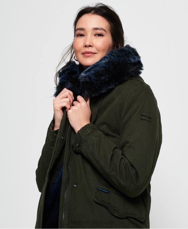Superdry femmes Parka en fausse fourrure couleur faucon D64Z3862 vêtements kaki
