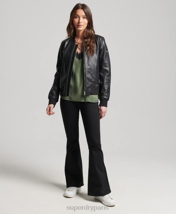Superdry femmes blouson aviateur de vol studio en cuir D64Z3838 vêtements noir
