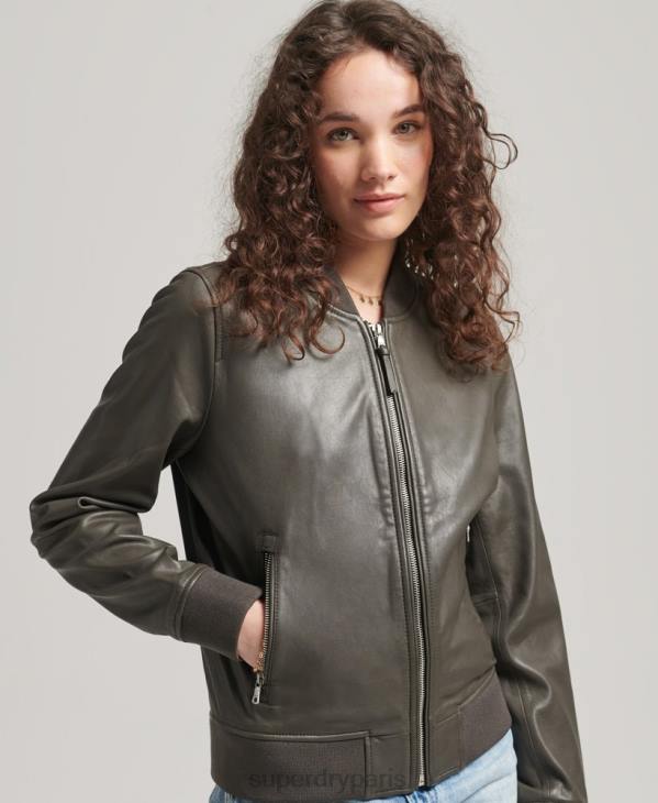Superdry femmes blouson aviateur en cuir D64Z5620 vêtements gris foncé