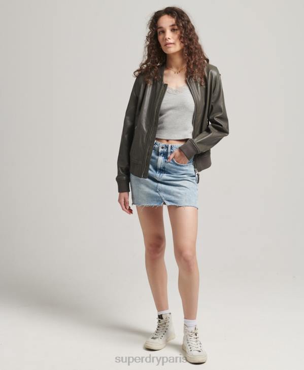 Superdry femmes blouson aviateur en cuir D64Z5620 vêtements gris foncé