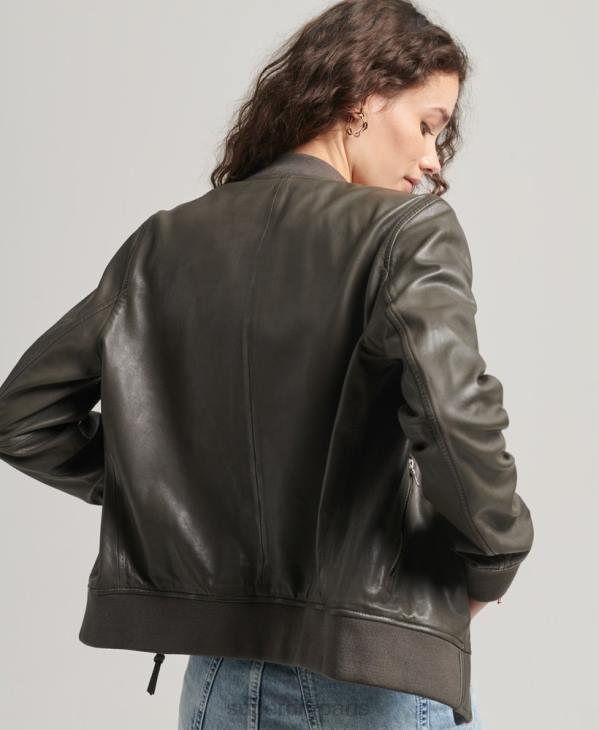 Superdry femmes blouson aviateur en cuir D64Z5620 vêtements gris foncé