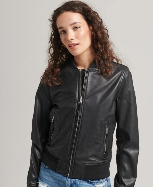 Superdry femmes blouson aviateur en cuir D64Z5723 vêtements noir
