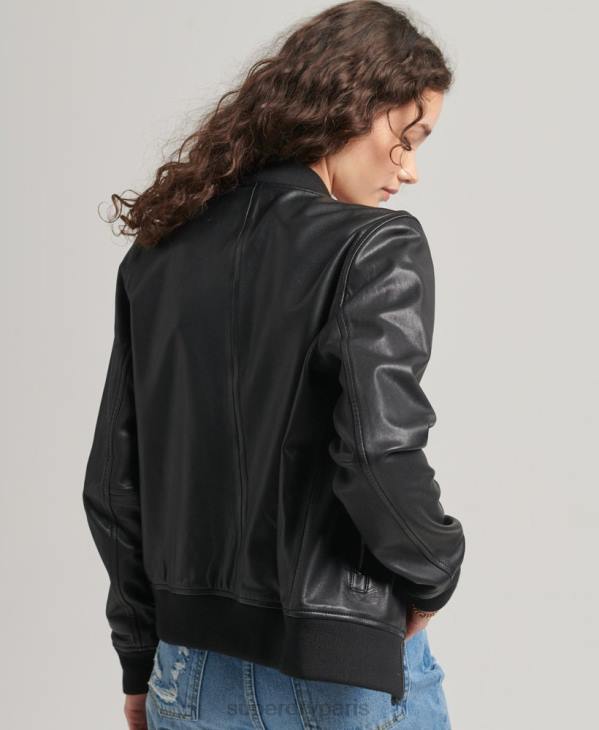 Superdry femmes blouson aviateur en cuir D64Z5723 vêtements noir