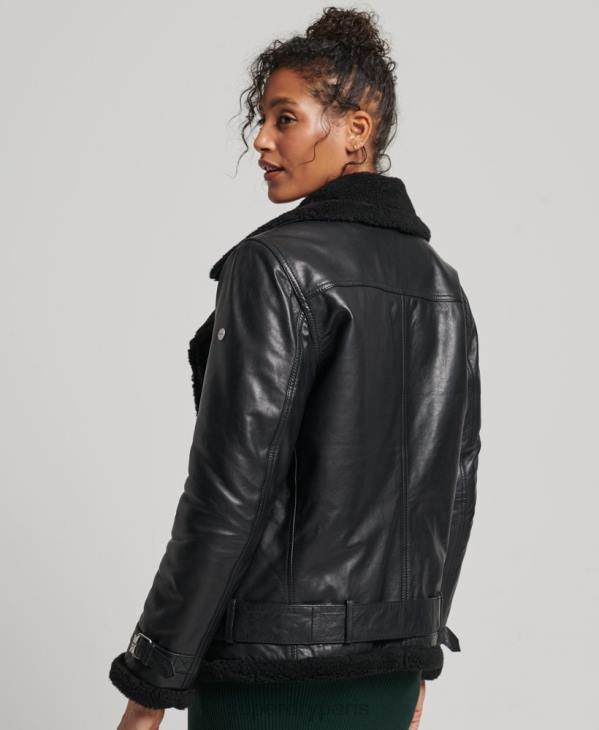 Superdry femmes blouson aviateur en cuir studios D64Z3569 vêtements noir