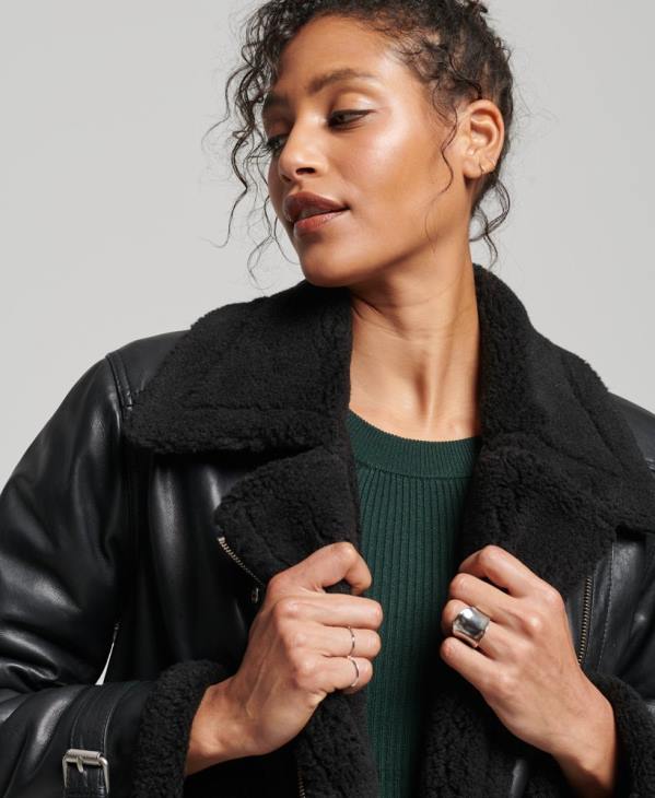 Superdry femmes blouson aviateur en cuir studios D64Z3569 vêtements noir