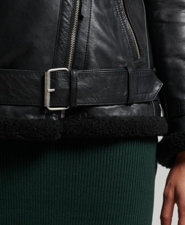 Superdry femmes blouson aviateur en cuir studios D64Z3569 vêtements noir