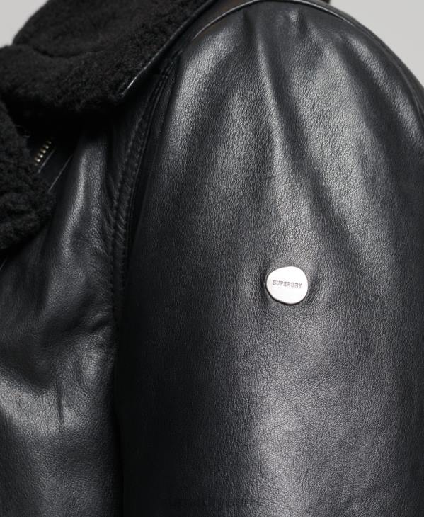 Superdry femmes blouson aviateur en cuir studios D64Z3569 vêtements noir