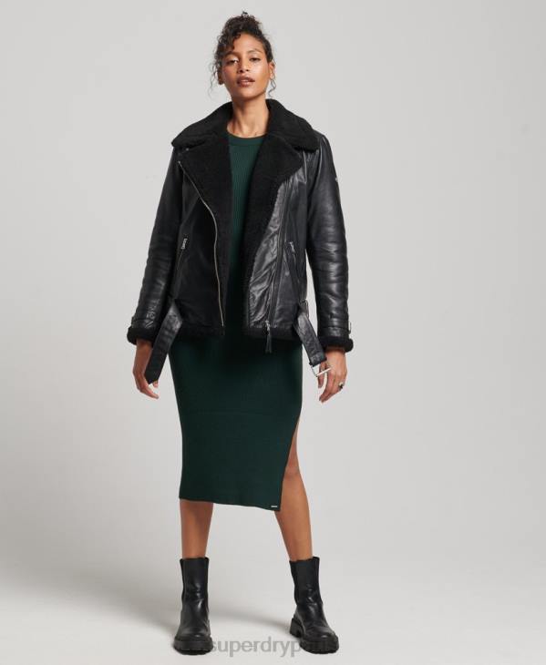 Superdry femmes blouson aviateur en cuir studios D64Z3569 vêtements noir