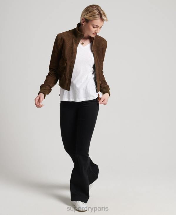 Superdry femmes blouson aviateur en daim à col tricoté studios D64Z3700 vêtements bronzer