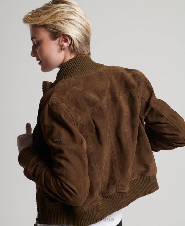 Superdry femmes blouson aviateur en daim à col tricoté studios D64Z3700 vêtements bronzer