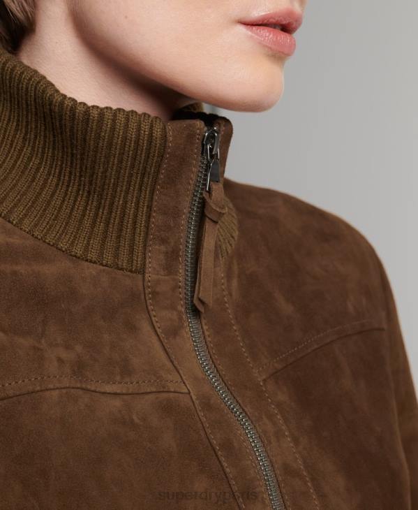 Superdry femmes blouson aviateur en daim à col tricoté studios D64Z3700 vêtements bronzer