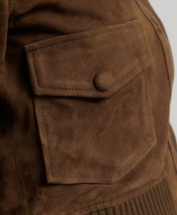 Superdry femmes blouson aviateur en daim à col tricoté studios D64Z3700 vêtements bronzer