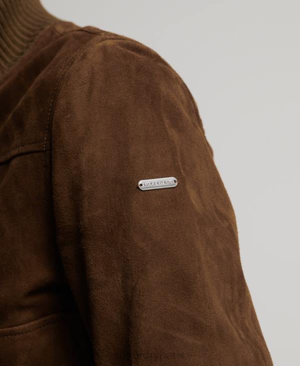 Superdry femmes blouson aviateur en daim à col tricoté studios D64Z3700 vêtements bronzer