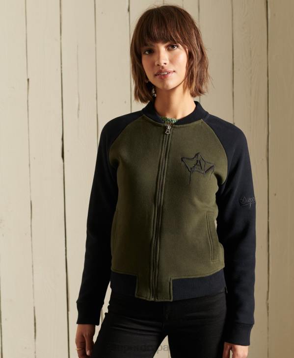 Superdry femmes blouson aviateur en jersey crossing lines D64Z5827 vêtements vert