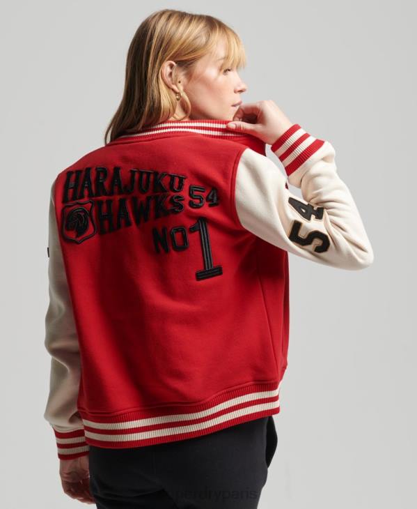Superdry femmes blouson aviateur en jersey de baseball collégial vintage D64Z3722 vêtements rouge