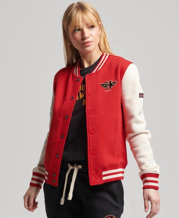 Superdry femmes blouson aviateur en jersey de baseball collégial vintage D64Z3722 vêtements rouge