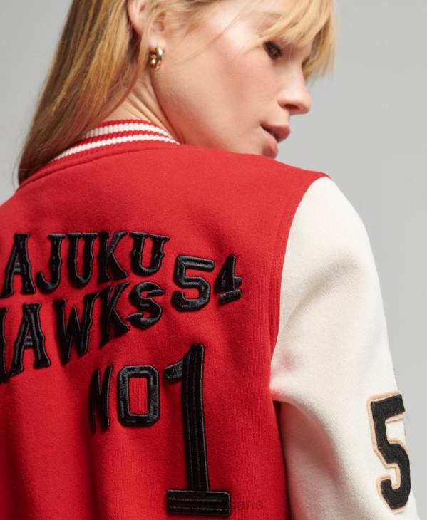 Superdry femmes blouson aviateur en jersey de baseball collégial vintage D64Z3722 vêtements rouge