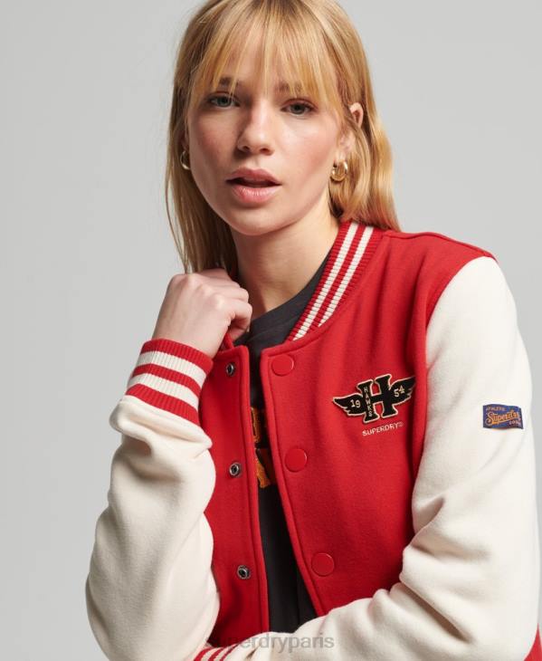 Superdry femmes blouson aviateur en jersey de baseball collégial vintage D64Z3722 vêtements rouge