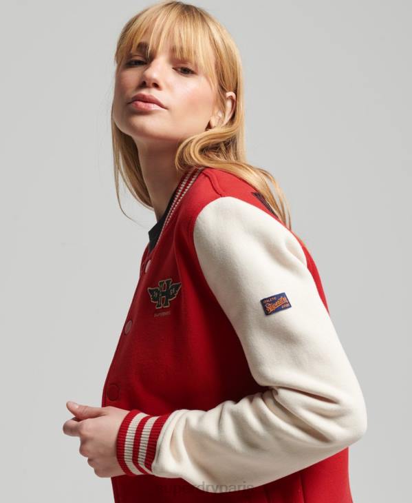 Superdry femmes blouson aviateur en jersey de baseball collégial vintage D64Z3722 vêtements rouge