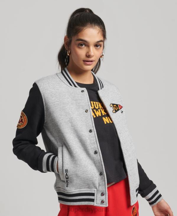 Superdry femmes blouson aviateur en jersey de baseball collégial vintage D64Z3754 vêtements gris