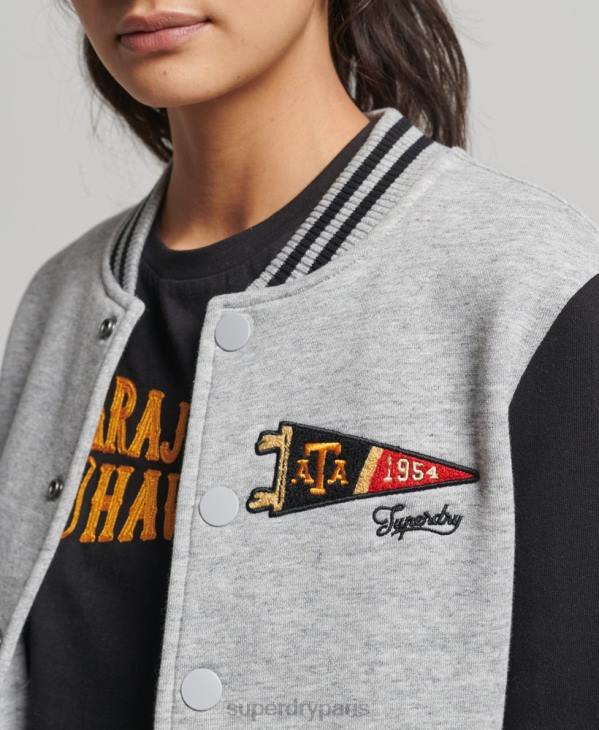 Superdry femmes blouson aviateur en jersey de baseball collégial vintage D64Z3754 vêtements gris