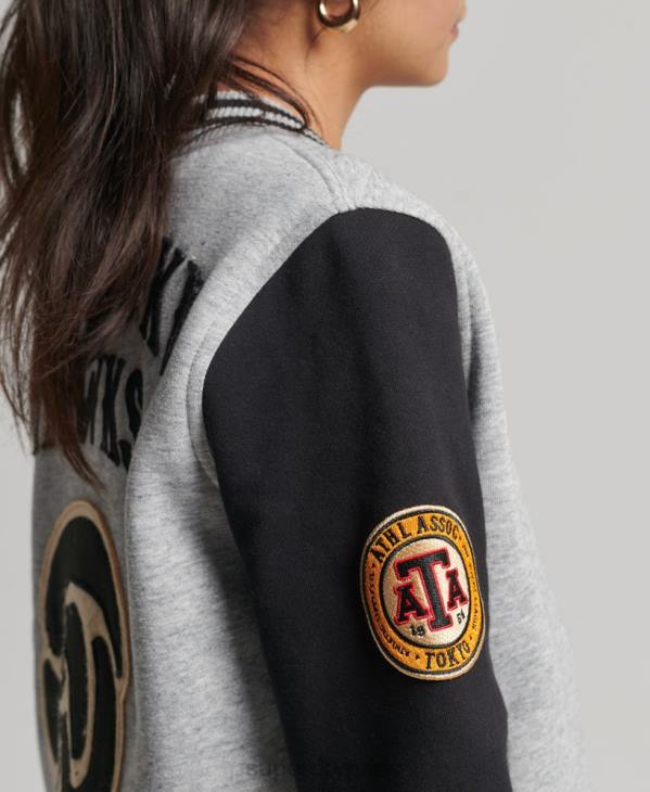 Superdry femmes blouson aviateur en jersey de baseball collégial vintage D64Z3754 vêtements gris