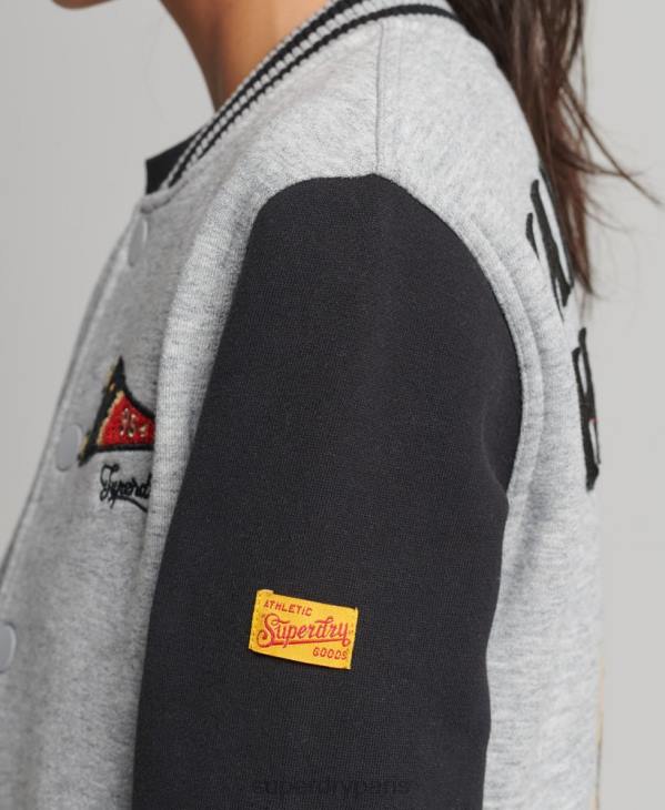 Superdry femmes blouson aviateur en jersey de baseball collégial vintage D64Z3754 vêtements gris