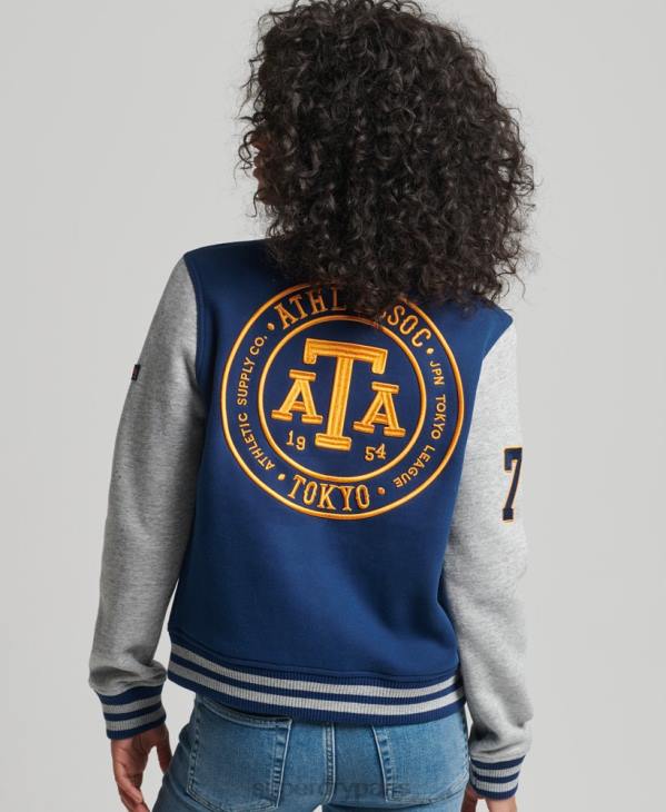 Superdry femmes blouson aviateur en jersey de baseball collégial vintage D64Z5751 vêtements marine