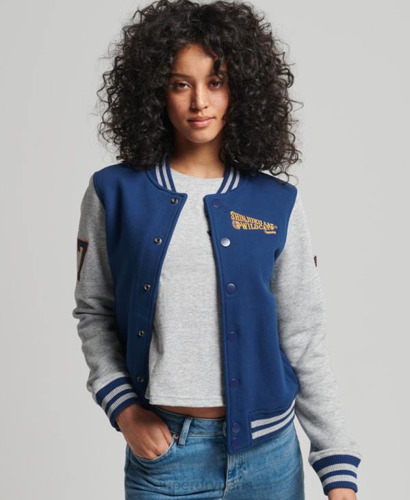 Superdry femmes blouson aviateur en jersey de baseball collégial vintage D64Z5751 vêtements marine