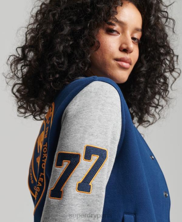 Superdry femmes blouson aviateur en jersey de baseball collégial vintage D64Z5751 vêtements marine