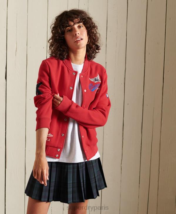 Superdry femmes blouson aviateur en jersey universitaire D64Z6003 vêtements rouge