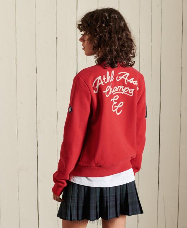 Superdry femmes blouson aviateur en jersey universitaire D64Z6003 vêtements rouge