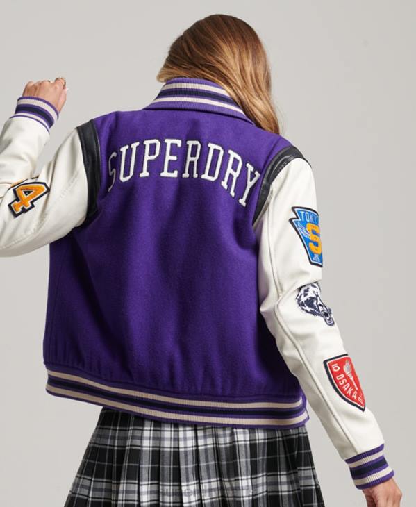 Superdry femmes blouson aviateur en pu laine varsity D64Z5421 vêtements violet