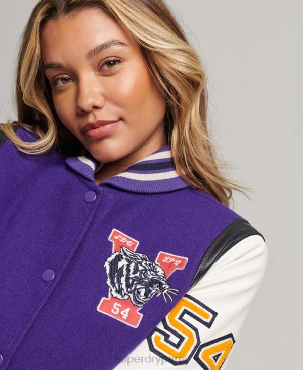 Superdry femmes blouson aviateur en pu laine varsity D64Z5421 vêtements violet
