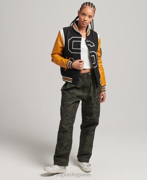 Superdry femmes blouson aviateur en pu laine varsity D64Z5467 vêtements noir
