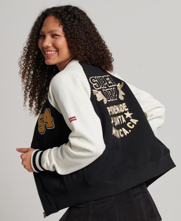 Superdry femmes blouson aviateur à inscription collégiale D64Z3609 vêtements noir